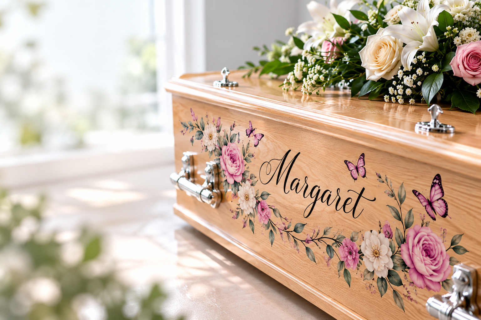 Personalised memorial coffin decals by Heavenly Sent