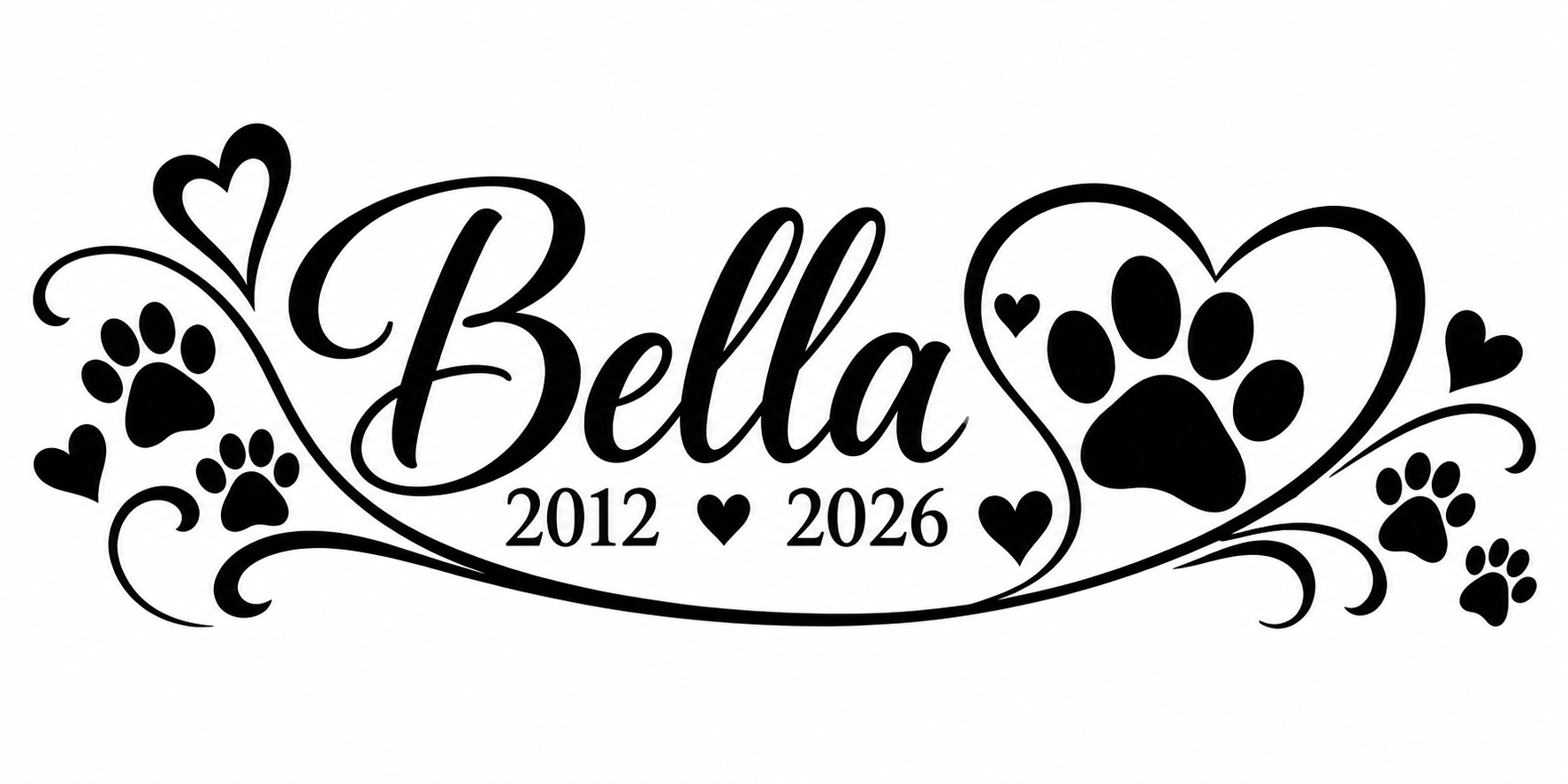 Personalised Paw Print & Heart Coffin Vinyl Decal
